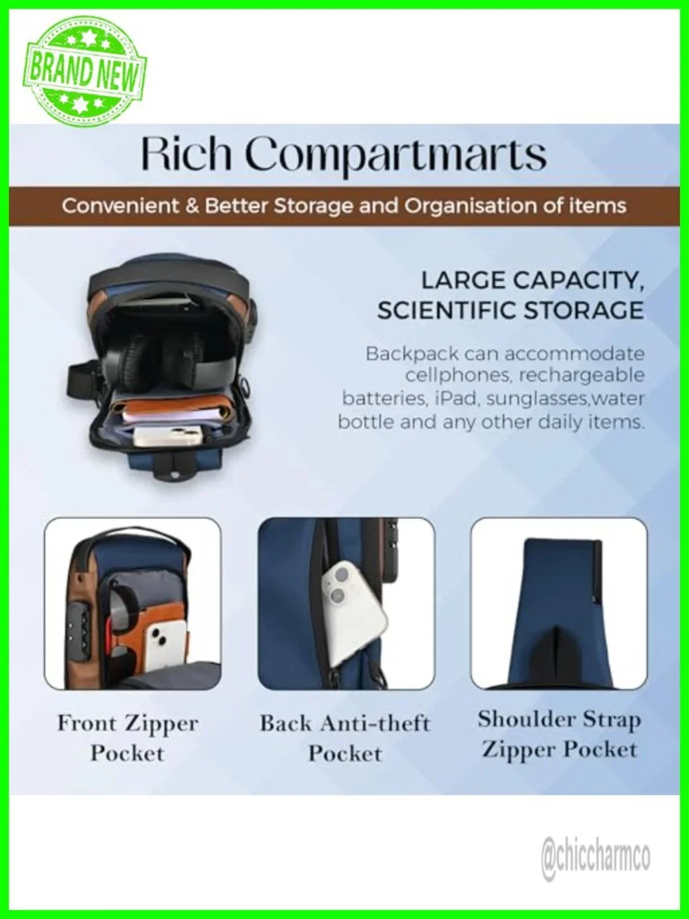 Unisex Anti-Theft Sling Bag with USB Port, Water-Resistant Crossbody Chest